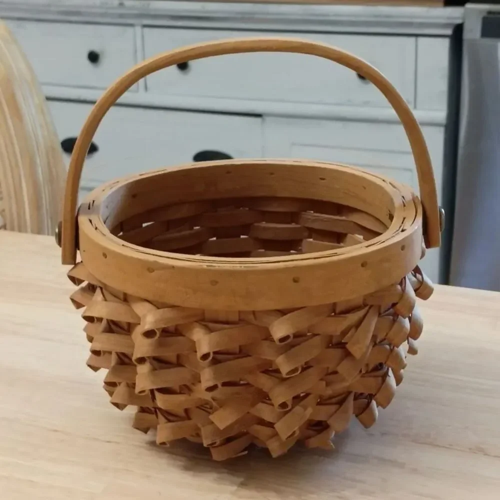 Vintage Woven Porcupine Curl Rustic Basket Swing Handle